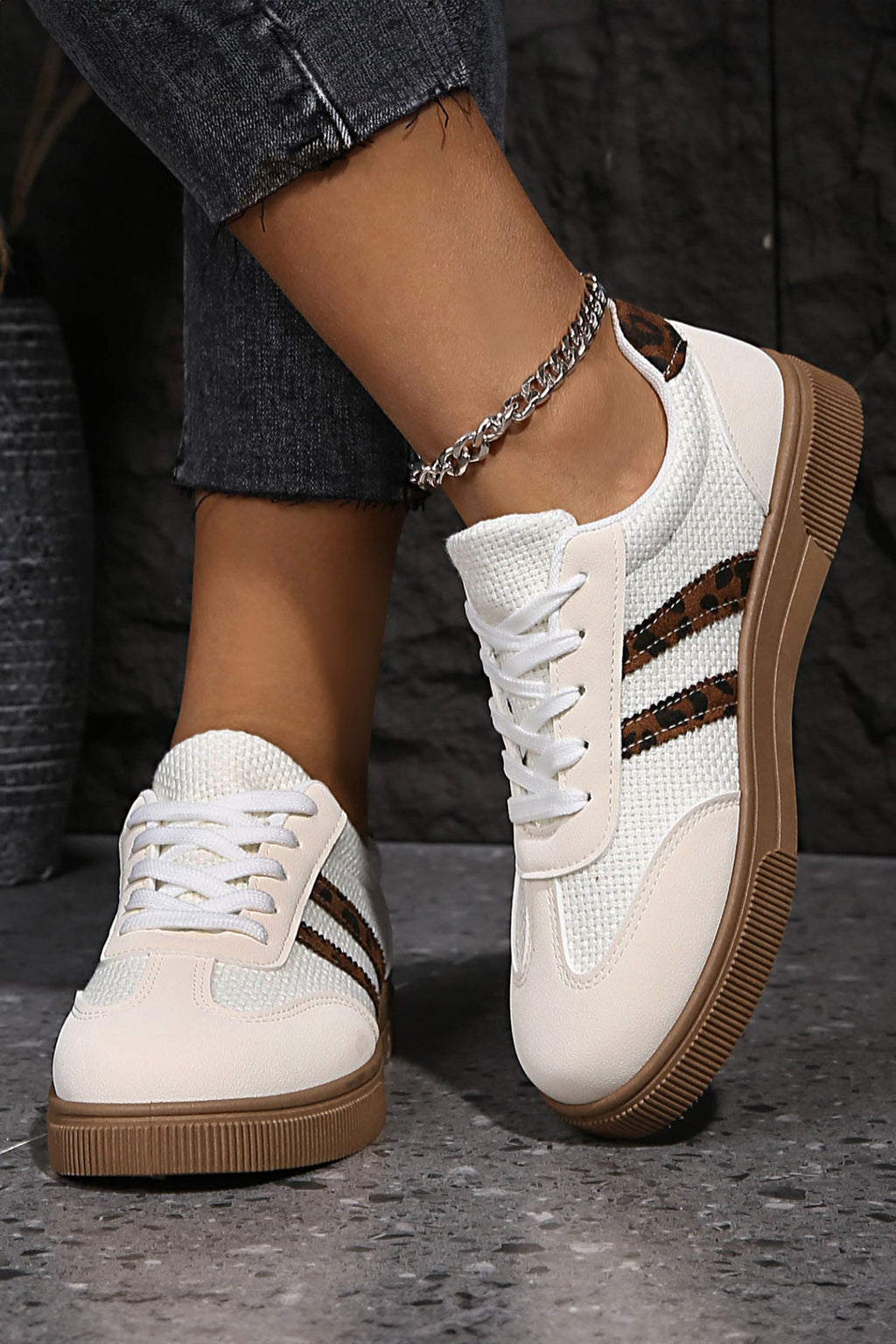 Womens Leather Patchwork Sneaker