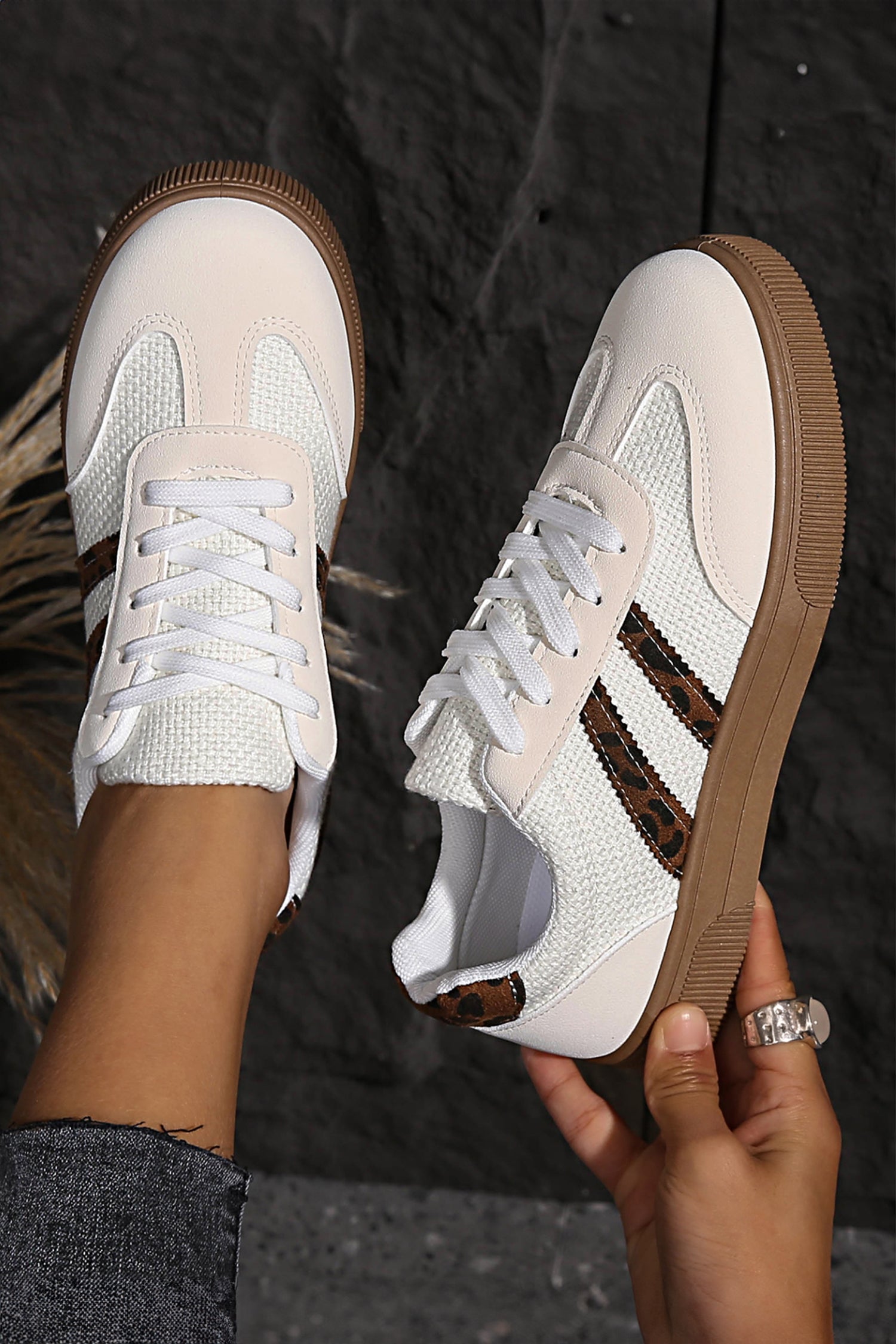 Womens Leather Patchwork Sneaker
