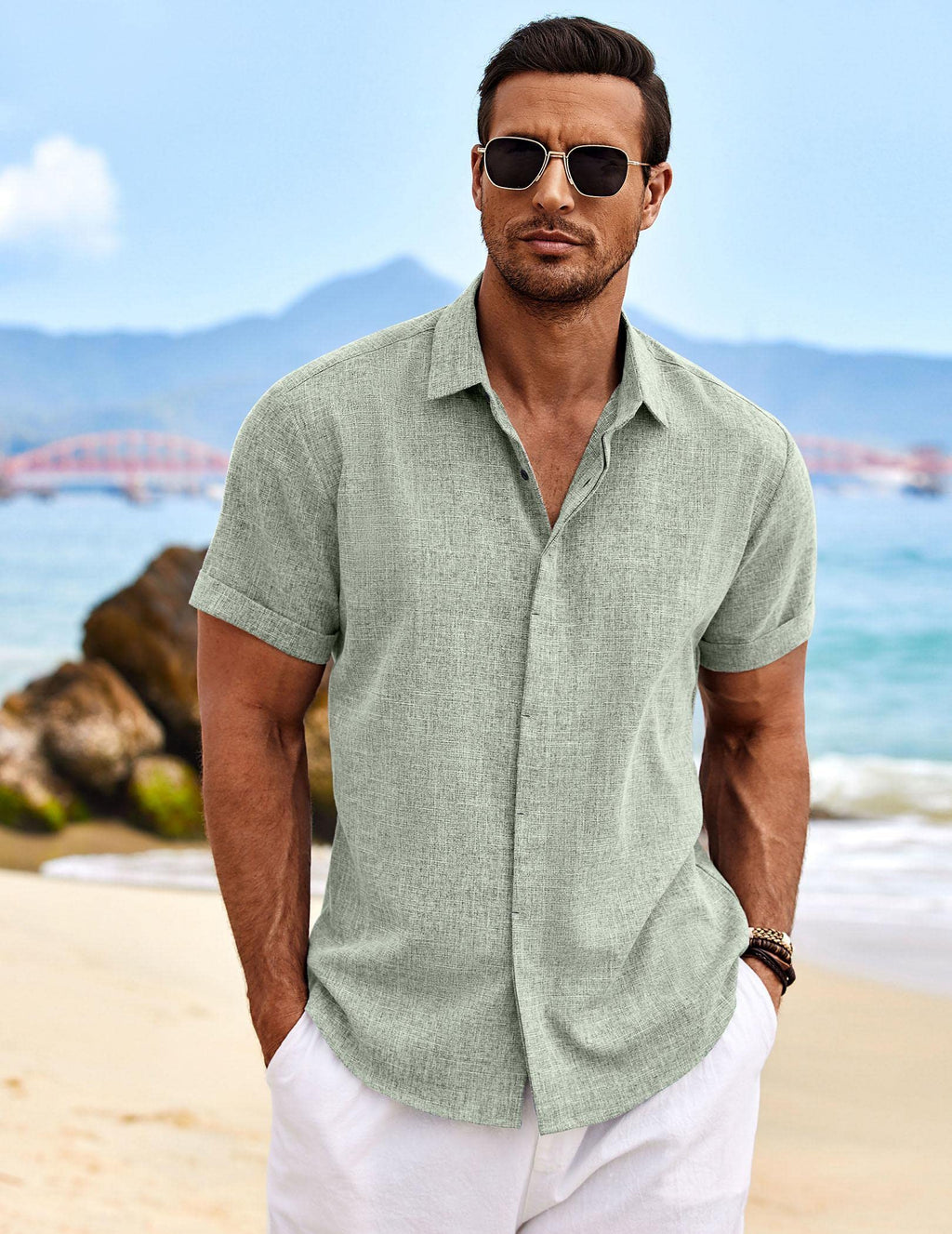 Mens Short Sleeve Linen Shirt