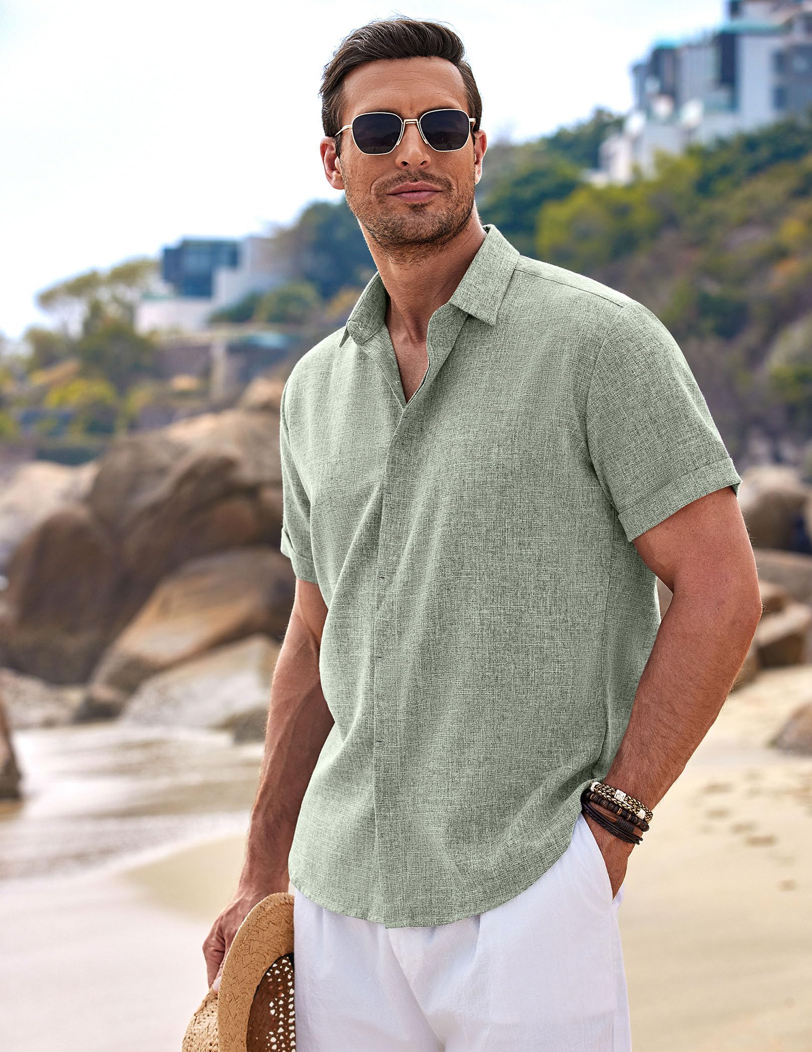 Mens Short Sleeve Linen Shirt