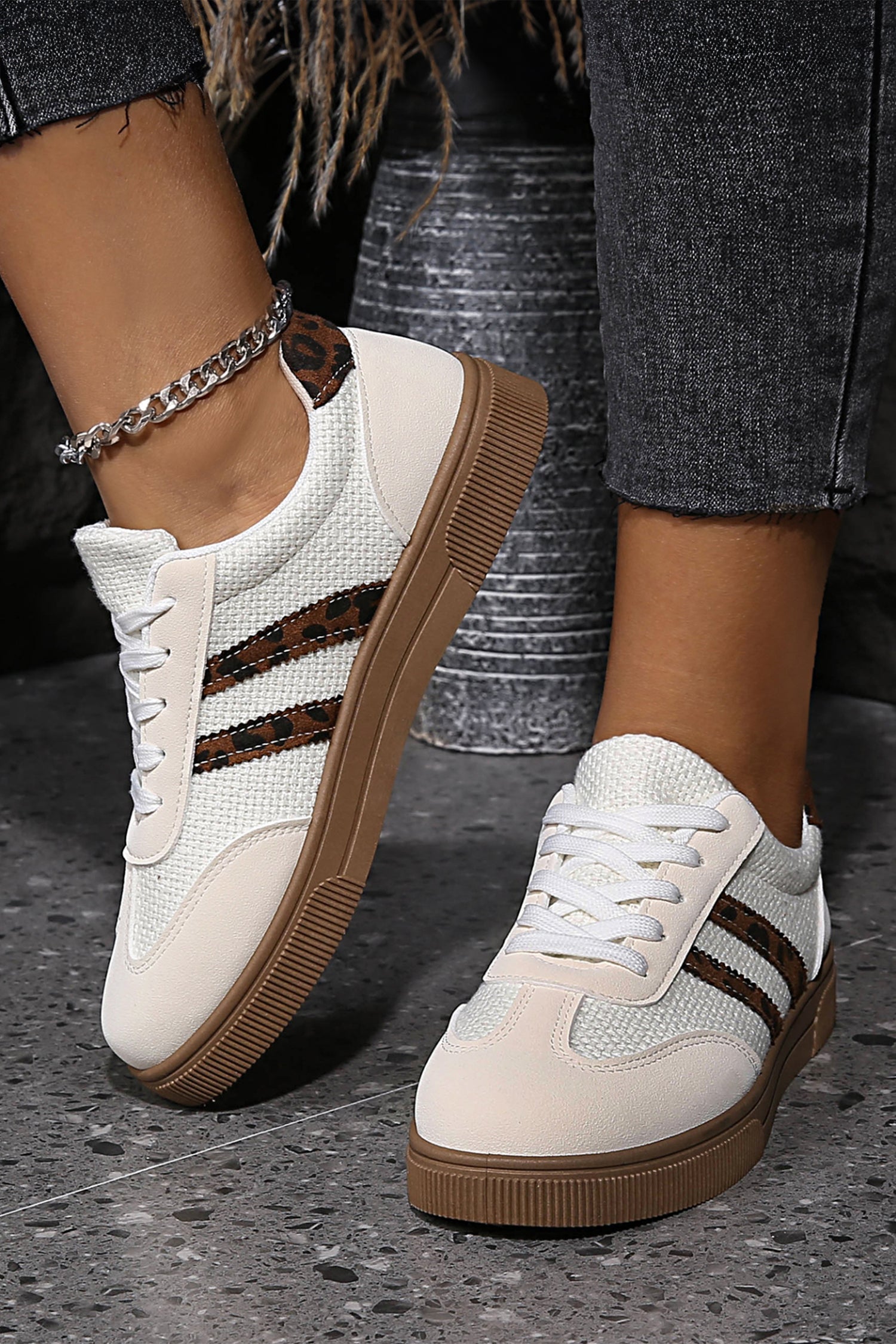 Womens Leather Patchwork Sneaker