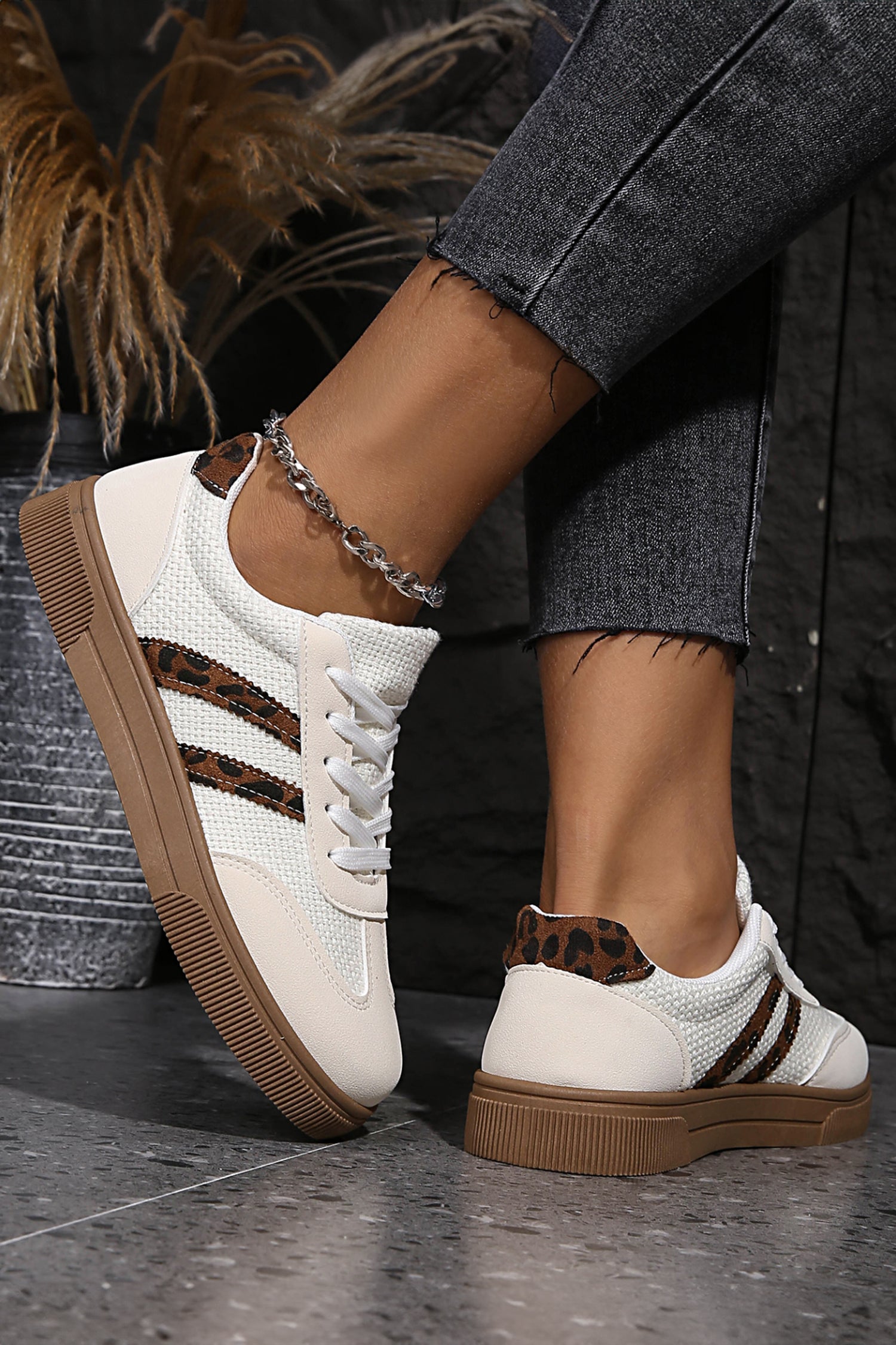 Womens Leather Patchwork Sneaker