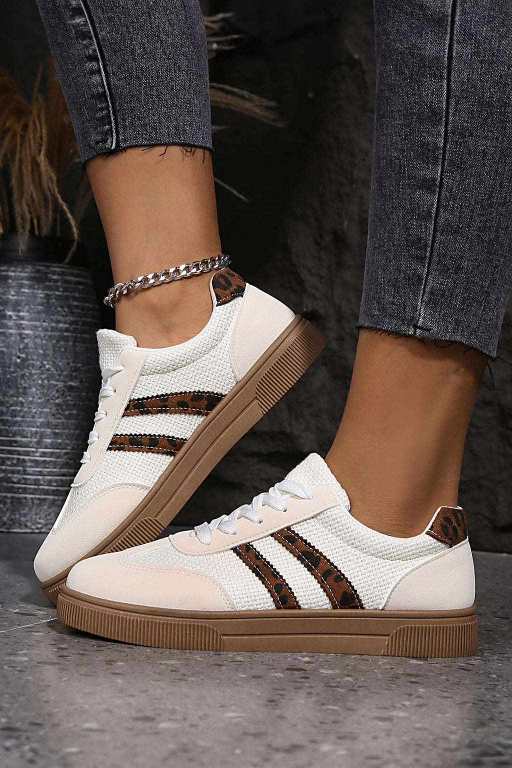 Womens Leather Patchwork Sneaker