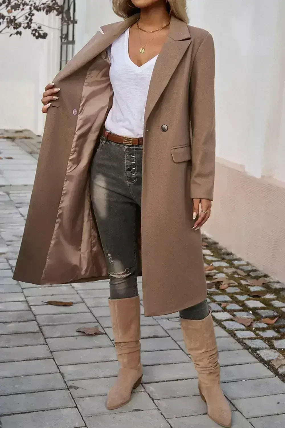 Womens Lapel Collared Overcoat