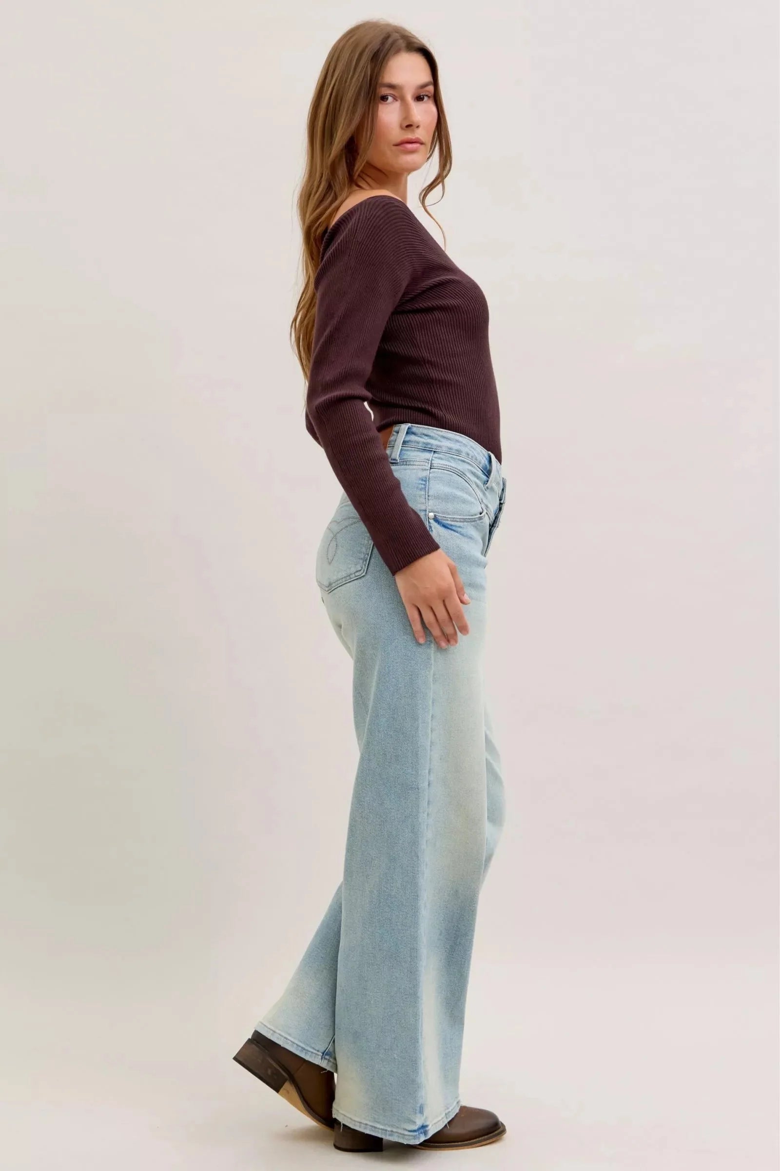 Womens High Waist Collar Jean