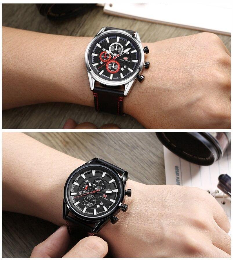 Mens Waterproof Quartz Leather Watch