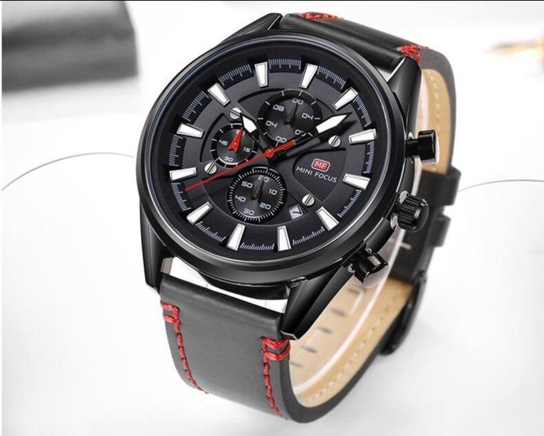 Mens Waterproof Quartz Leather Watch