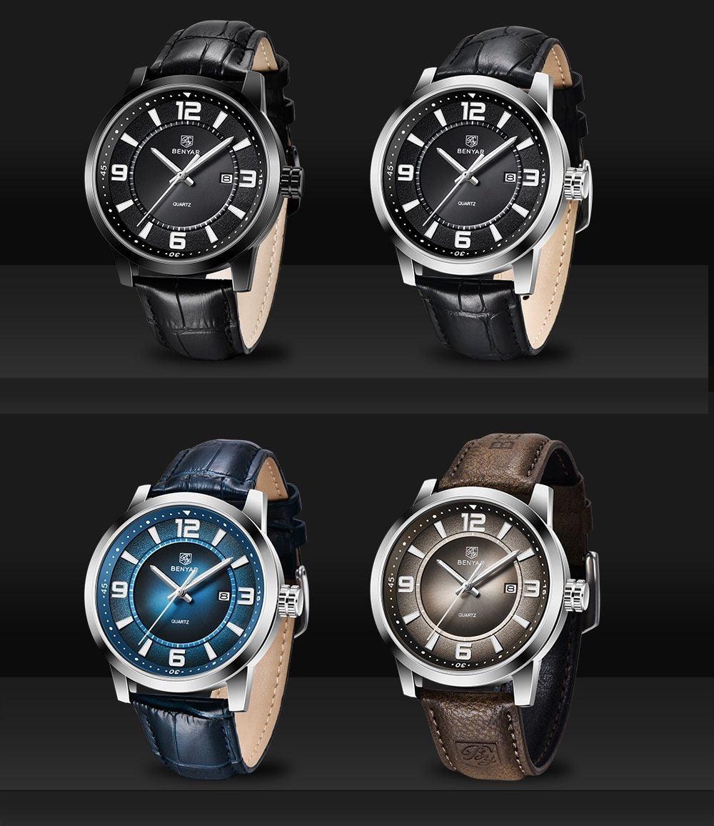 Mens Waterproof Leather Watch