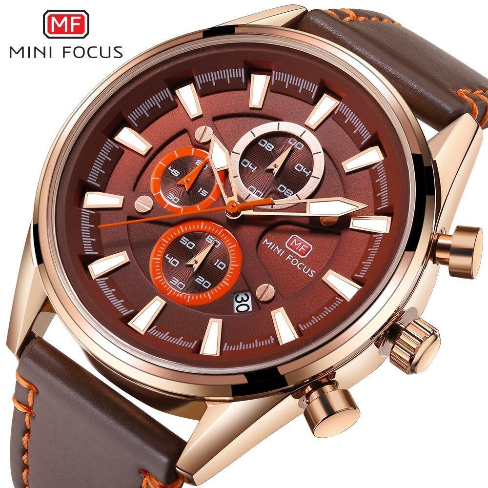 Mens Waterproof Quartz Leather Watch