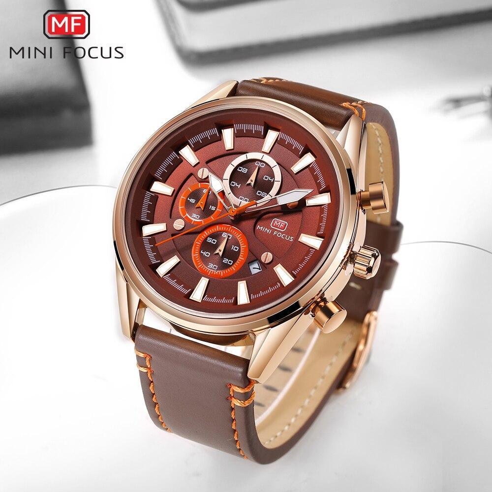 Mens Waterproof Quartz Leather Watch