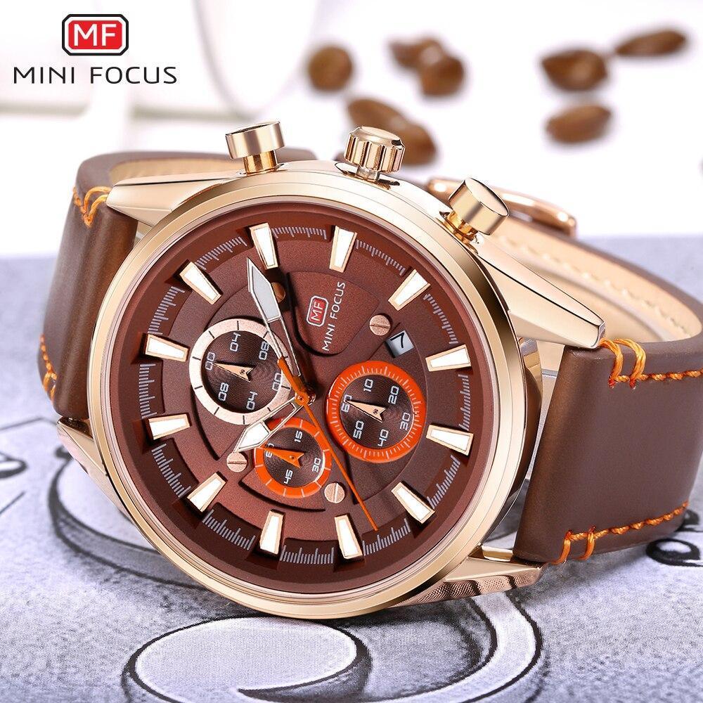 Mens Waterproof Quartz Leather Watch
