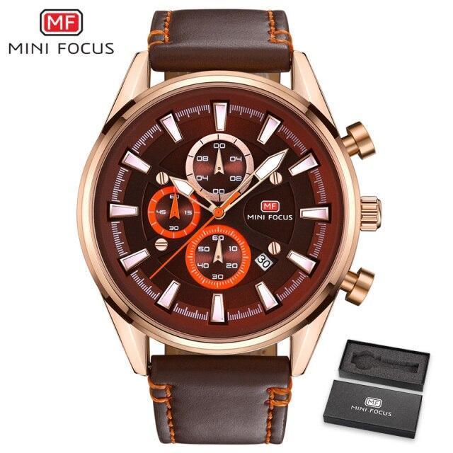 Mens Waterproof Quartz Leather Watch
