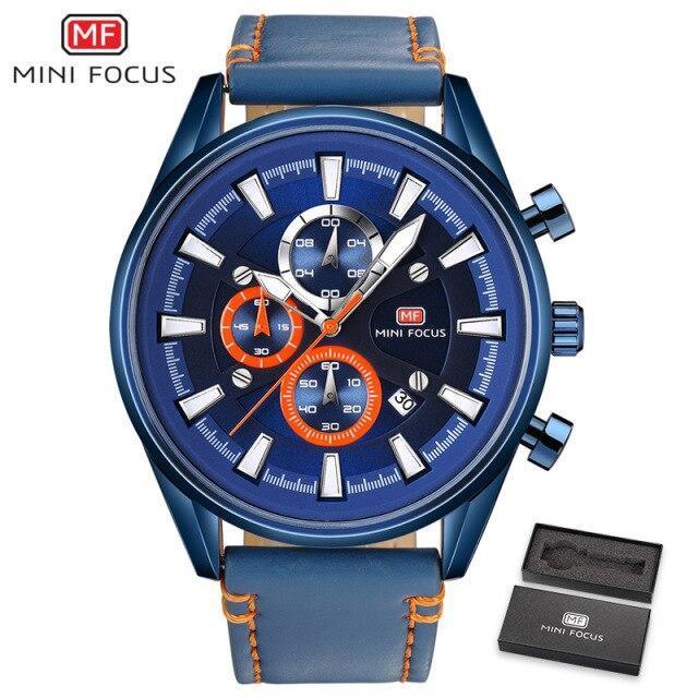 Mens Waterproof Quartz Leather Watch